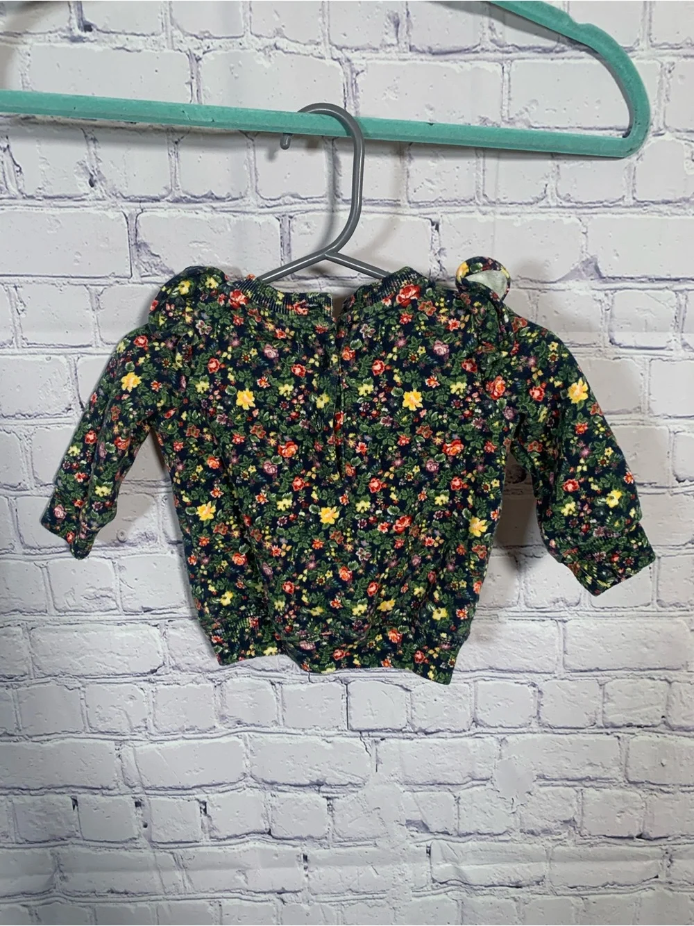 Ralph Lauren Baby Girls Ruffle Floral Sweatshirt Top Green Blue Size 3M Preppy